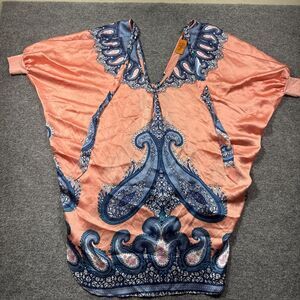 Voom‎ Silk Kaftan-style Top Tunic Blouse Paisley All Over Print Made USA